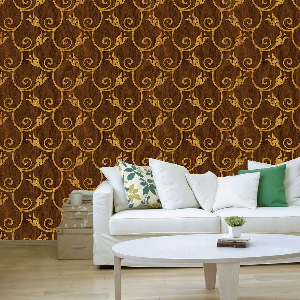Carved geometric pattern on wood background seamless texture Wallpaper decorative masterpiece for home decor